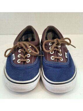 VANS Brigata Blue Leather Plaid Skate Shoes Sneakers Size Womens 7 or Mens 5.5